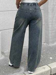 Dazy Plus Washed Faded Ombre Loose Straight Leg Jeans, Versatile For All Seasons - Medium Wash - View 8