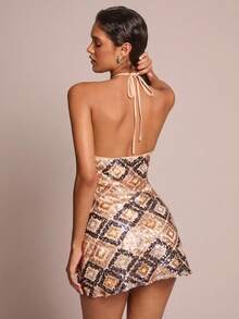 Glamine 女式几何亮片性感露背夏季紧身连衣裙 - 紫色 - 查看 2