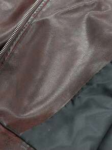 Aveloria Modichic Women's Fashionable Versatile Distressed Effect Metal Zipper Faux Leather Motorcycle Jacket - Burgundy - View 7