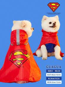 SUPERMAN X PETSIN 1pc Red Hooded Rain Poncho For Dogs, Pet Outdoor Raincoat