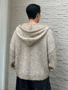 SWAVVY Men's Hooded Loose Drawstring Drop Shoulder Long Sleeve Casual Sweater, Autumn - Dark Grey - View 3