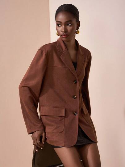 Zivah 20  Autumn/Winter New Arrival, Music Festival, Graduation Season, College Style, Student Wear, Daily Casual, All-Match Versatile, Leisure, Beach, Street Style, Commute Elegant, Long Sleeve Loose Fit Fuzzy Brown Jacket