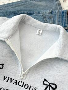 SHEIN Áo nỉ nữ tuổi teen kiểu dáng học đường, in nơ, dáng rộng, thoải mái, áo nỉ nữ, quần áo nữ, áo nỉ dễ thương, áo nỉ mùa thu/đông. - Màu Xám nhạt - Xem 8