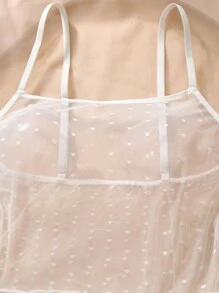 Semi-Transparent Mesh Spaghetti Strap Sexy Nightgown For Women, Going Out  Cozy And Elegant Details - White - View 3
