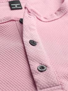 Manfinity Homme Men's Solid Color Button-Up Half Placket Short Sleeve T-Shirt And Drawstring Waist Shorts Casual Suit, Summer - Pink - View 8