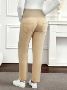 SHEIN Maternity Straight Leg Cropped Jeans, Spring/Summer - Khaki - View 2