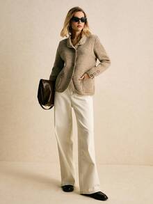 Poéselle Áo khoác cardigan nữ màu trơn hở phía trước có túi - Màu Khaki - Xem 5