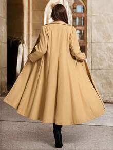 SHEIN Clasi Plus Size Elegant Vintage Inspired Wool Princess Coat, 1950s Swing Coat, Winter Coat, Fit And Flare Coat Fall Autumn,Winter, Elegant Coat - Khaki - View 2
