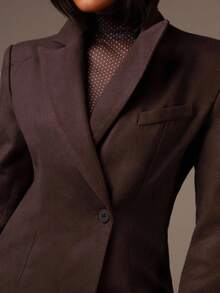 Athîral Women's Dark Brown Long Sleeves Trench Coat With Lapel & Shoulder Pads | Tailored Blazer Coat For Work, Formal Dates & Versatile Layering,Wardrobe Basic,Warming FunctionAutumn/Winter,Old Money,Business Casual Woman,Elegant,Cozy Fall And Winter Clothes For Women