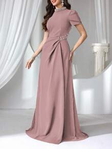 Coutiva Formal Evening Dress For Women (Embellished) - Pink - View 4
