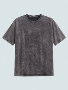 MODCRASH 男士纯色落肩休闲T恤，街头风，Emo风，图案T恤 - 淺灰紫 - 查看 1