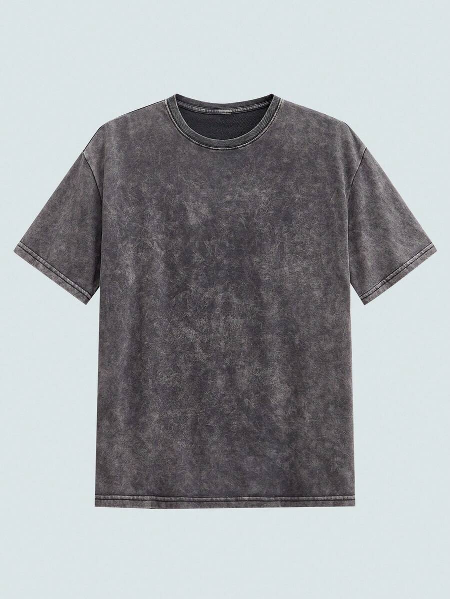 MODCRASH 男士纯色落肩休闲T恤，街头风，Emo风，图案T恤 - 淺灰紫 - 查看 1