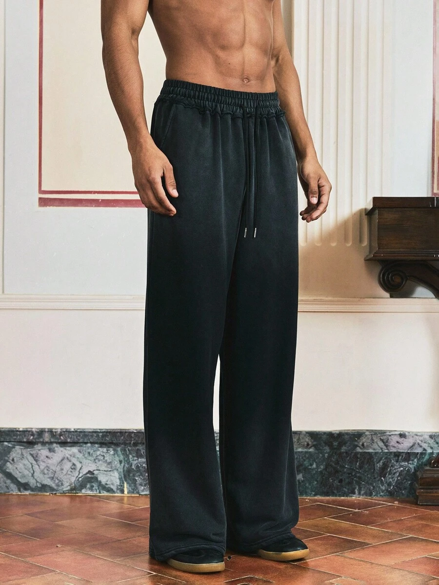 SWAVVY Pantaloni casual larghi e ampi lavati neri, taglia standard uomo, adatti per primavera/autunno