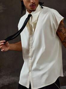 ROMWE MEN Prep Áo sơ mi nam cổ rộng vai màu tương phản thời trang mùa hè - Nhiều màu - Xem 6