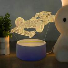1PC 3D Race Car Night Light - Warm LED Ambient Lighting For Bedroom Nursery, Realistic Automotive Design With Cozy Atmosphere - White - View 1