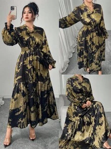 Modelyn Plus Size Shiny Long Sleeve Dress Fall Cloth For Women - Multicolor - View 7