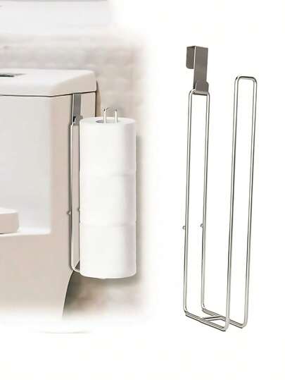 1pc No-Drill Toilet Paper Holder, Bathroom Iron Toilet Paper Roll Rack Adhesive On Door, Kitchen Paper Towel Holder