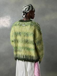 NEON BLANC 男士羊毛针织衫，绿色柔软马海毛宽松针织套头衫，建议手洗或干洗，适合秋冬季节，朋克风格，长袖上衣 - 綠色 - 查看 3