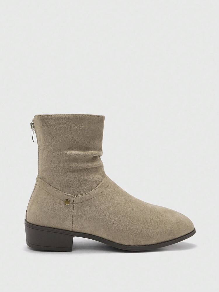 CUCCOO BIZCHIC Women's New Apricot Ankle Boots, Vintage Ruched Boots, Pointed Toe Chunky Heel Boots, Ladies Ankle Boots