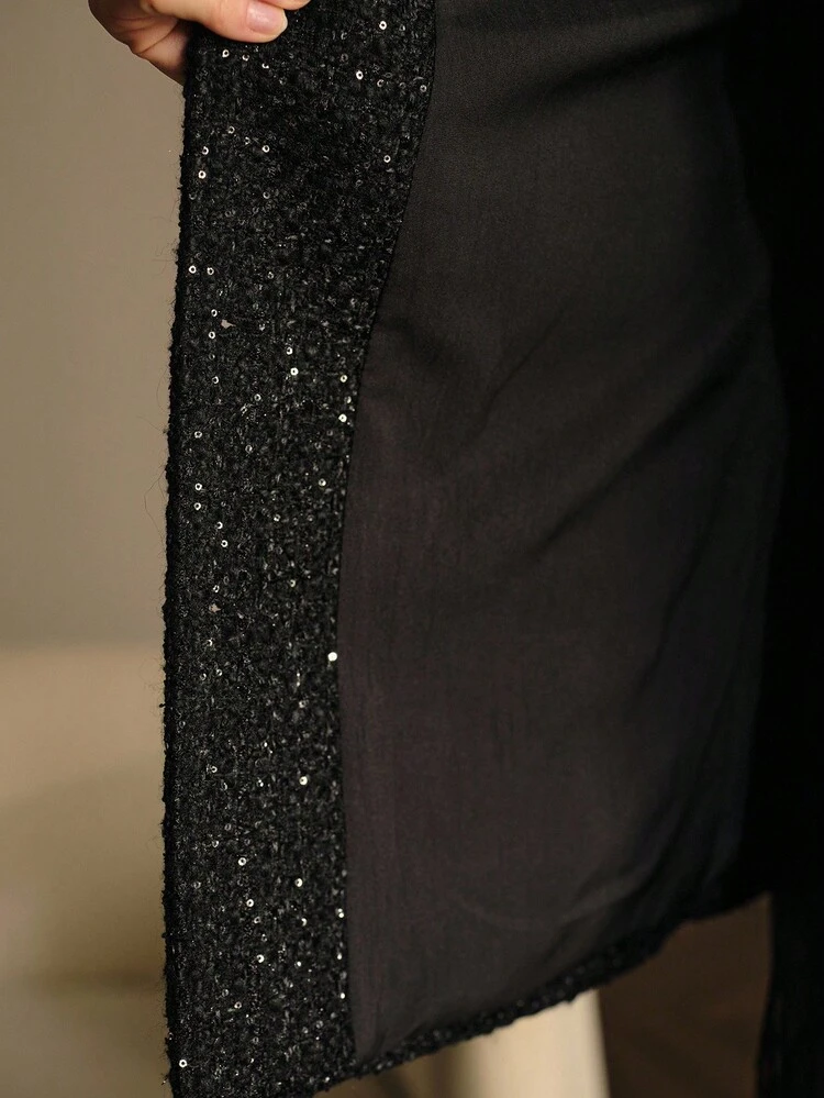 TWEED SEQUIN DETAIL CONTRAST COLLAR JACKET