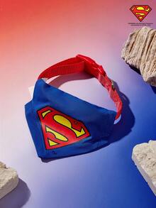 SUPERMAN X PETSIN Classic Logo Print Adjustable Buckle Blue Bib For Dogs & Cats