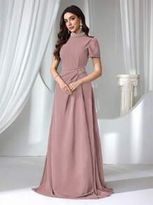 Coutiva Formal Evening Dress For Women (Embellished) - Pink - View 6
