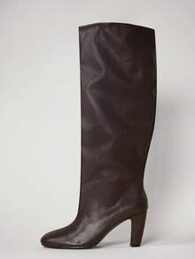 SHUZIA Women's Glamorous Pointy Toe Thigh High Mid-Heel Boots - Chocolate Brown - View 6