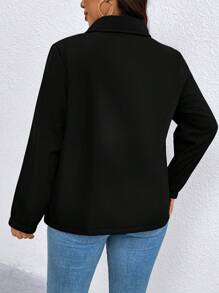 EMERY ROSE Women's Plus Size Popular Fuzzy Contrast Color Thermal Lined Casual Comfortable Pocket Zipper Jacket, Autumn/Winter Fall Cloth For Women - Black - View 2