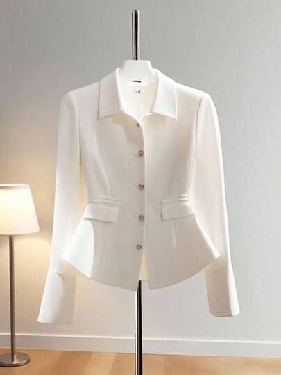 Franclia 女士休闲通勤薄款夹克，带假口袋和单排扣设计