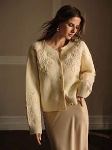 MOTF PREMIUM APPLIQUES BUTTON UP CARIDGAN - Apricot - View 8