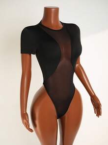 Mistrie Mujer Body Transparente Con Remiendo De Malla - Negro - Ver 7