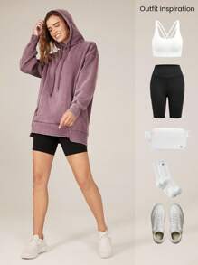 GLOWMODE Washed Fleece Soft Warm Oversized Adjustable Drawstring Hoodie Sweatshirt With Side Pockets Daily Casual Fall Winter - Purple - View 6