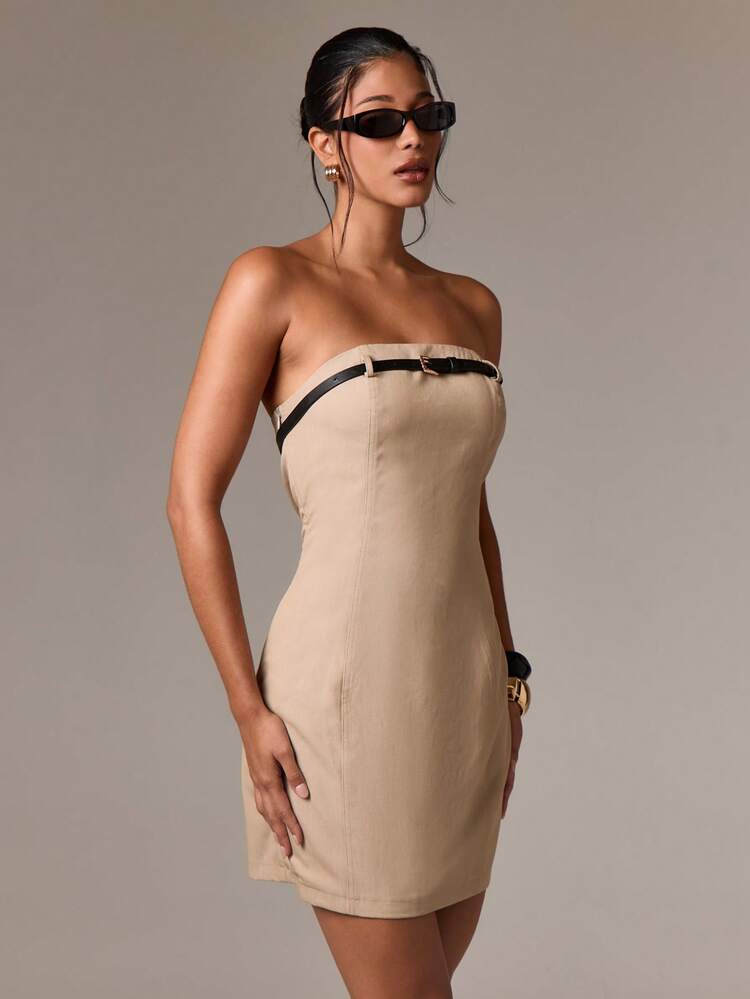AiiRZ Mini Bandeau Dress Belted Strapless Evening Party Midi Formal Y2K Fashion Clubwear Elegant Summer Wedding Guest Night Out