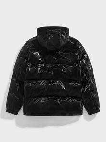 EASEVO 秋季大码男士亮面长袖连帽加厚冬季外套 - 黑色 - 查看 2