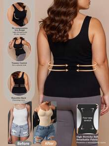 SHEIN 1 件女士加大码无缝纯色舒适塑身吊带背心