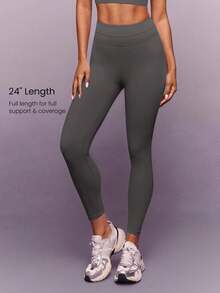 GLOWMODE 24" FeatherFit™-Sculpt Power Form Soft Stretchy Compressive Crossover Back Leggings High-Impact Running Jogging Training Gym Studio Daily Active Wear - Dark Grey - View 3