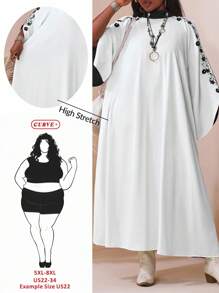 SHEIN CURVE+ Plus Size High Neck Applique Dress For Women/Autumn /Winter