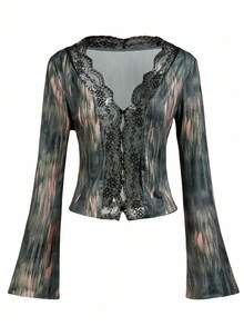 Y2Kool ORANGE STUDIO Ropa de invierno para mujer, blusas de encaje sexy de manga larga, cardigans, blusas transparentes de encaje, blusas góticas, blusas vaporosas, blusas casuales