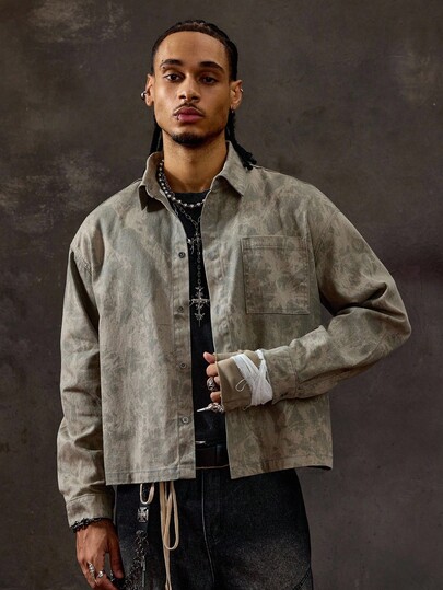 Street Life Men's Solid Color Casual Versatile Long Sleeve Denim Shirt, Fall