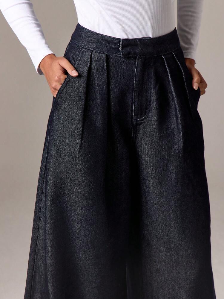 AiiRZ Pantalones vaqueros palazzo de tiro alto con pliegues de pierna extra ancha, elegantes para fiestas de noche, bodas, invitados de boda, ocasiones, moda retro de otoño e invierno, prendas de declaración