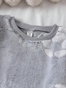 男童休闲足球图案羊毛长袖上衣和裤子家居服套装，面料舒适柔软 - 灰色 - 查看 3