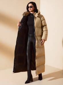 EURMUSE Chaqueta casual con capucha de invierno para mujer, de unicolor, de manga larga, con cremallera y bolsillo delantero - Caqui - Ver 6