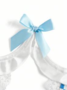 Fantasy Costume Bộ đồ ngủ ca rô, nhún bèo, nhún bèo, khoét rỗng, ngọt ngào, tối giản gợi cảm, váy ngủ hai dây gợi cảm + quần lọt khe + tất lưới cao đến đùi gợi cảm, bộ đồ ngủ gợi cảm cho nữ - Màu xanh lam - Xem 6