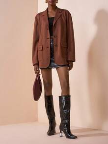 Zivah Áo khoác lông màu nâu dài tay dáng rộng, phong cách đại học, trang phục thường ngày, trang phục thường ngày, trang phục đi làm, trang phục đi chơi, trang phục đi biển, trang phục dạo phố, trang phục đi làm thanh lịch - màu nâu - Xem 4