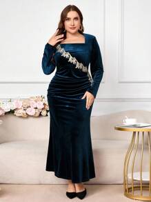 Modelyn Plus Size Women Elegant Cinched Waist Casual Dress Fall Cloth For Women - Dark Green - View 5