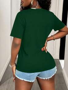 LUNE Camiseta de manga corta casual, cómoda y versátil para mujer con estampado de calavera y gato, adecuada para el hogar y el exterior - Verde - Ver 2