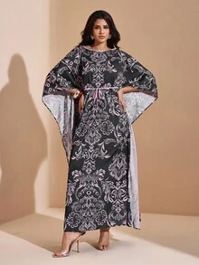 JIAN LASALA All-Over Print Boat Neck Oversized Batwing Sleeves Maxi Dress Women Boho Vacation Summer Kaftan Elegant Dresses For Women Going Out Party Dress Winter Evening Dress Luxury Stylish Clothing Collection - Multicolor - View 6