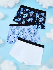 SHEIN X Care Bears 3pcs Men's Cute Cartoon Bear Print Contrast Tape Waist Comfortable Boxer Briefs,Basic Casual Boxer Brief, Men Boxers Pack,Black,Blue,White, Cartoon Underwear - Blue - View 2