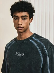 SWAVVY Men's Summer Short Sleeve Round Neck T-Shirt With Whole Piece Snowflake Spray Printing Pattern, 2000s Style