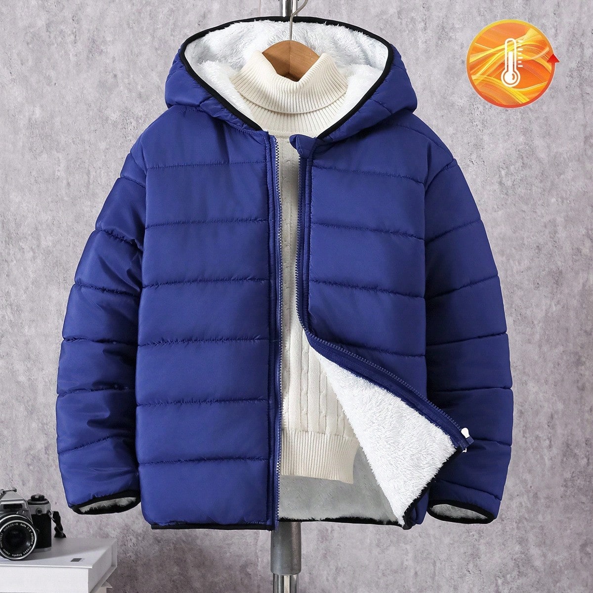 Abrigo acolchado con capucha para niños, acolchado grueso para invierno